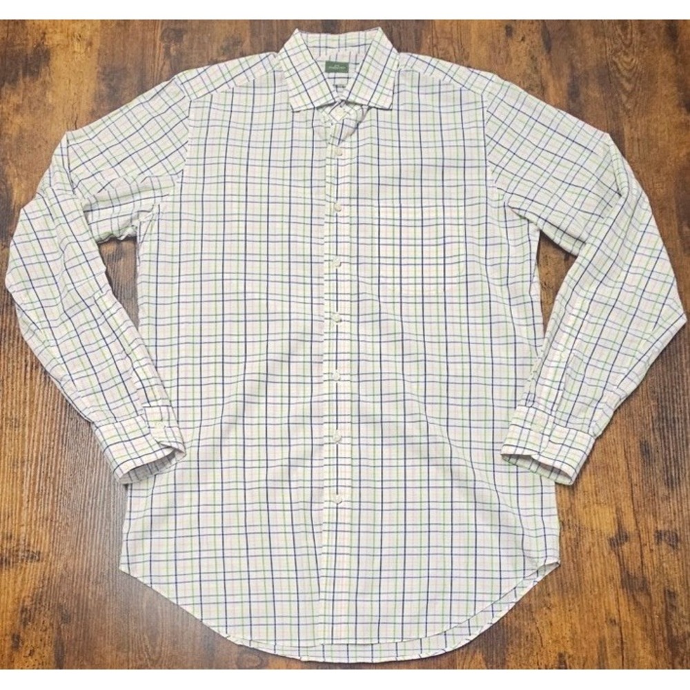 Sid Mashburn Button Down Dress Shirt Men's White Plaid Long Sleeve Size Medium